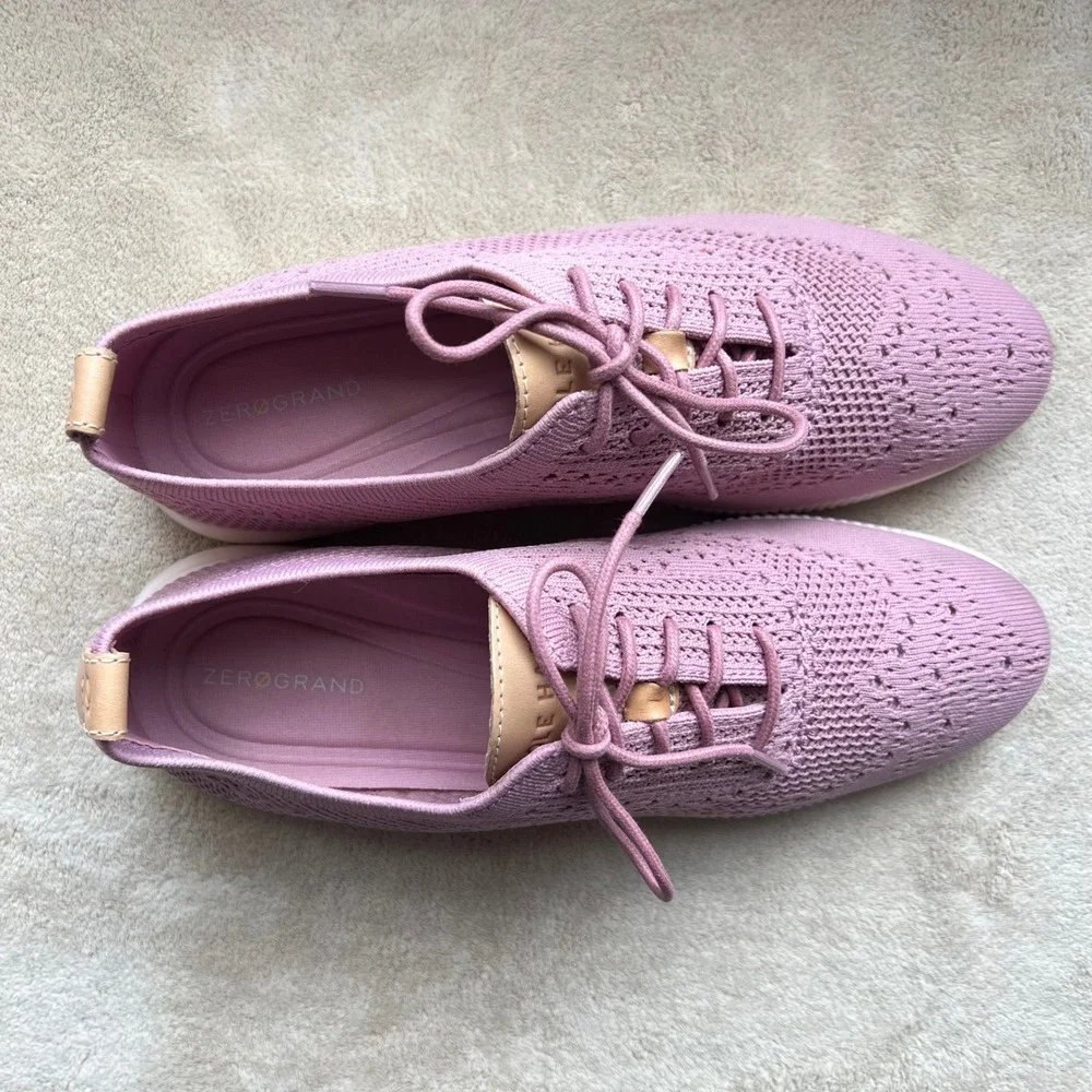 Cole Haan Rose Pink‎ Knit Lace Up Sneakers Women 9.5 B Athleisure Comfort Preppy